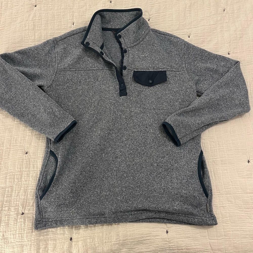 Eddie Bauer- Womens Mock neck pullover- heathered blue- size small.